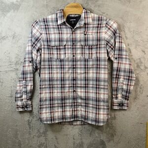 Lands' End Men's L Shirt Traditional Fit White Blue Red Plaid Fishing Hunting‎